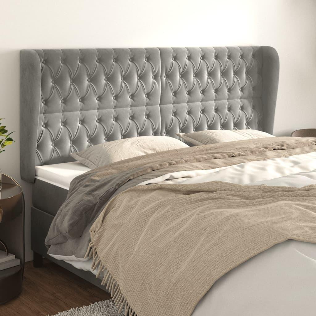 Sengegavl med kanter 183x23x118/128 cm fløjl lysegrå