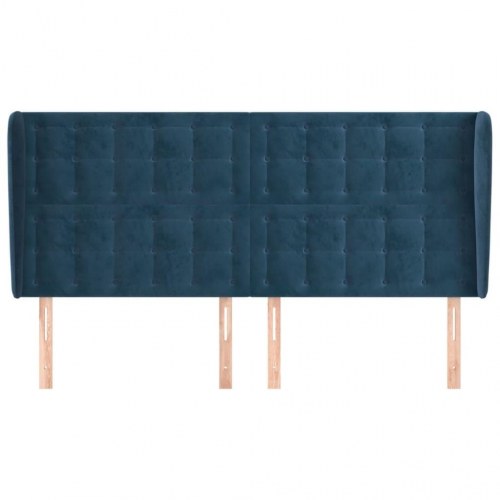 Sengegavl med kanter i fløjl 183 x 23 x 118/128 cm - mørkeblå