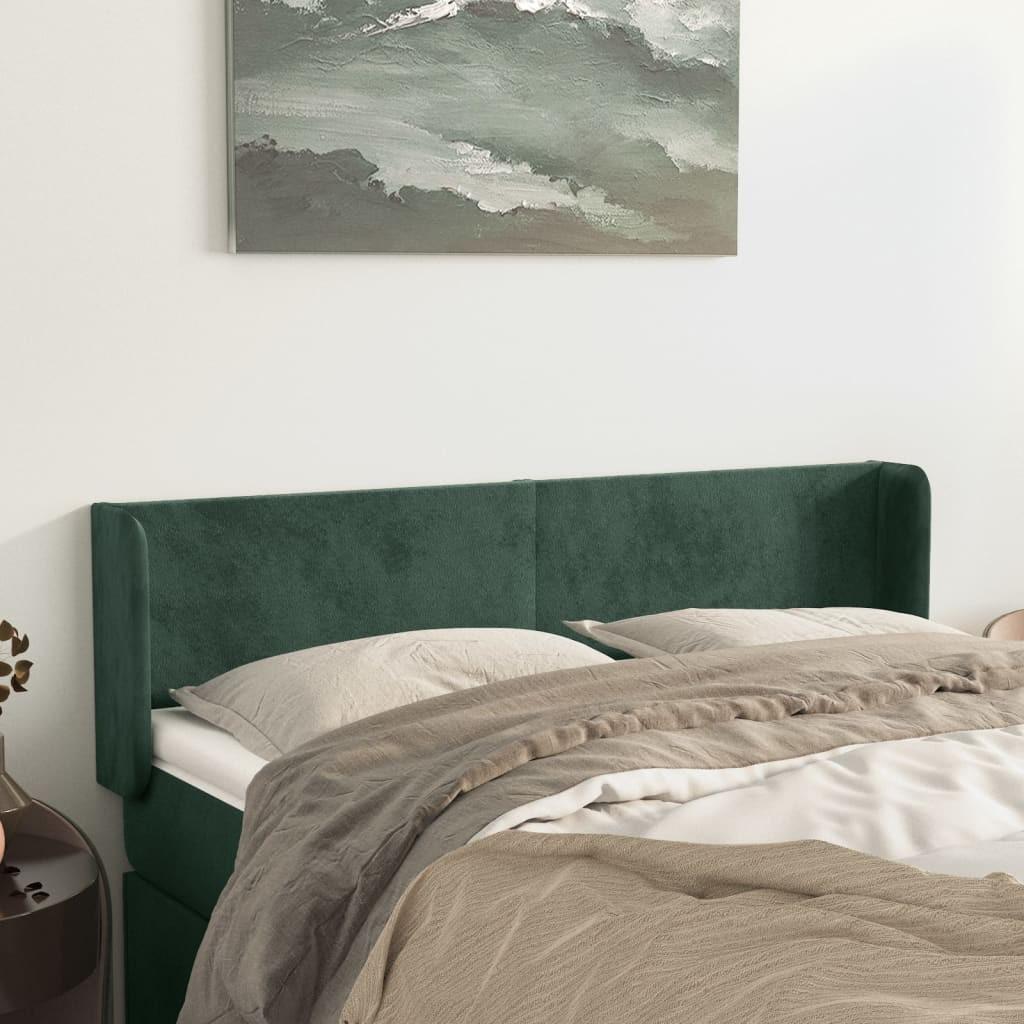 Sengegavl Med Kanter Fløjl - Mørkegrøn / 147 x 16 x 78/88 cm