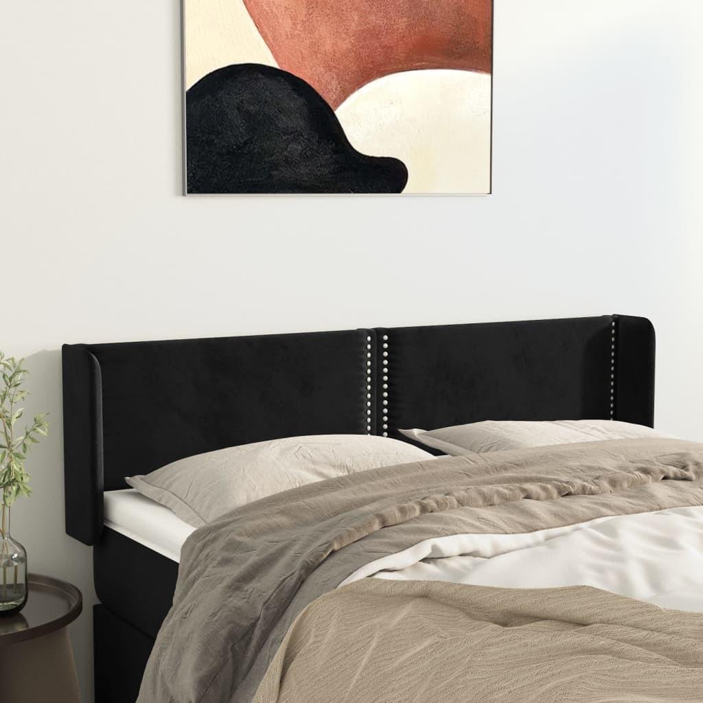 Sengegavl Med Kanter Fløjl - Sort / 147 x 16 x 78/88 cm