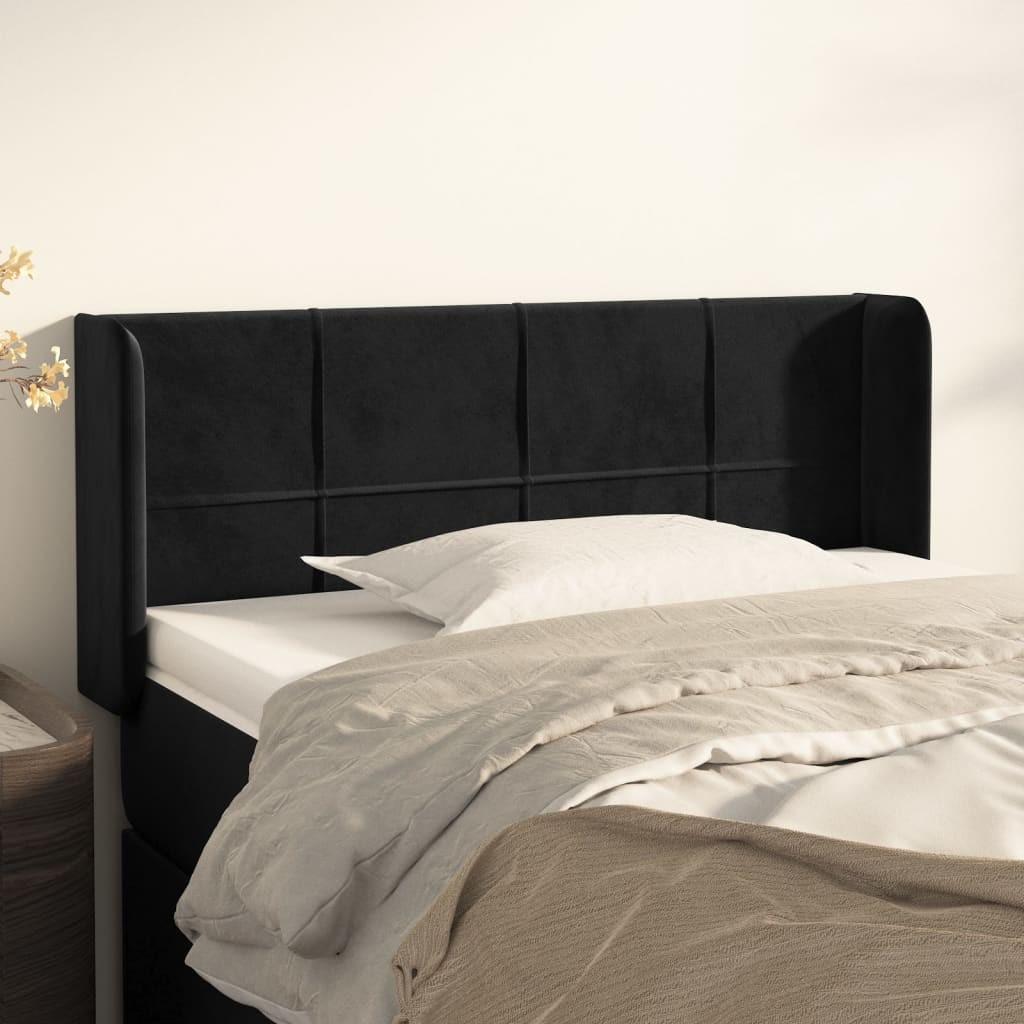 vidaXL Sengegavl med kanter - Sengegavl - Sort Fløjl - 103x16x78/88 cm