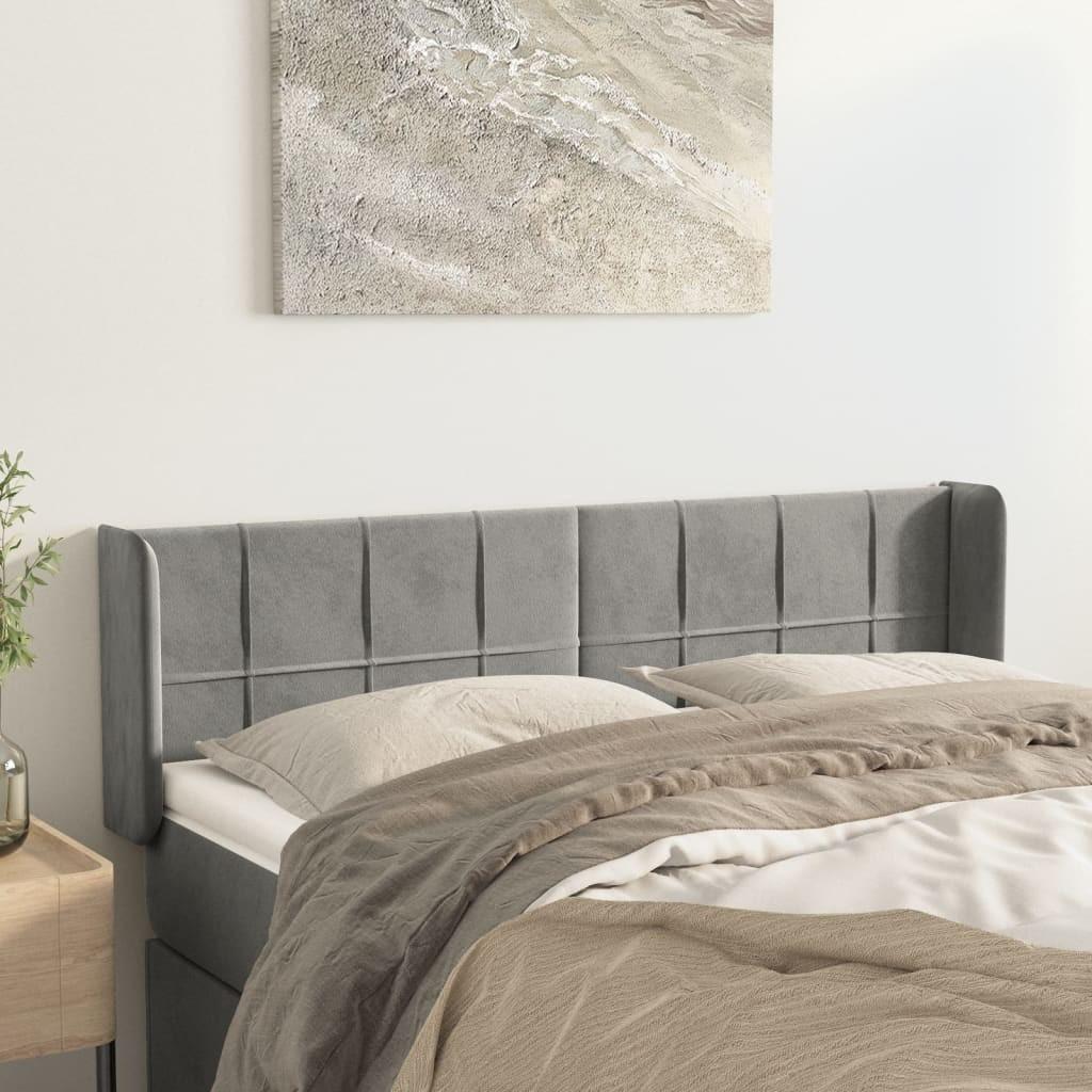 Sengegavl Med Kanter Fløjl - Lysegrå / 147 x 16 x 78/88 cm