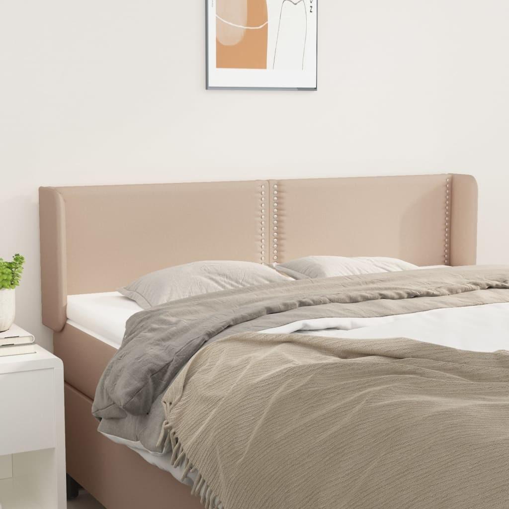 Sengegavl med kanter 147x16x78/88 cm kunstlæder cappuccino
