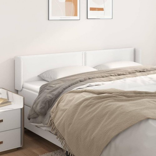 Sengegavl med kanter 163x16x78/88 cm kunstlæder hvid