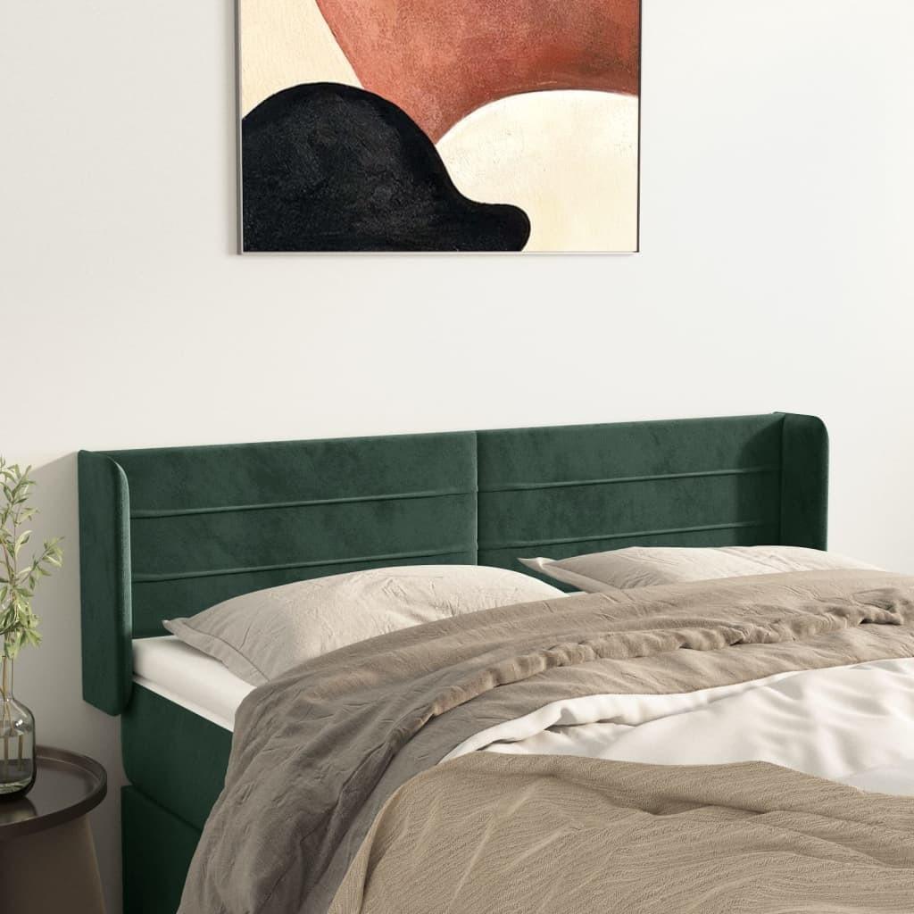 Sengegavl Med Kanter Fløjl - Mørkegrøn / 147 x 16 x 78/88 cm