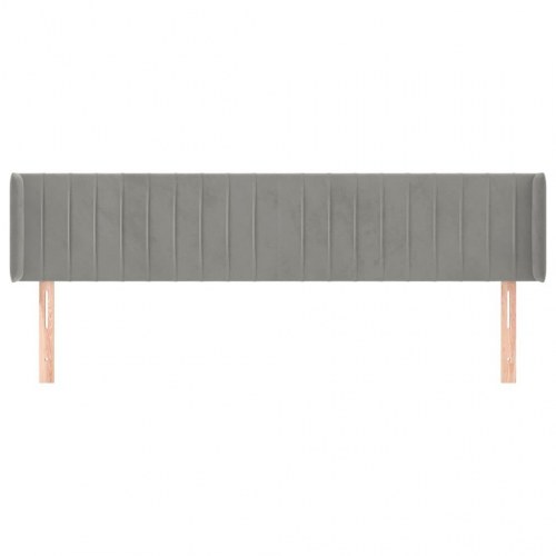 Sengegavl med kanter i fløjl 163 x 16 x 78/88 cm - lysegrå