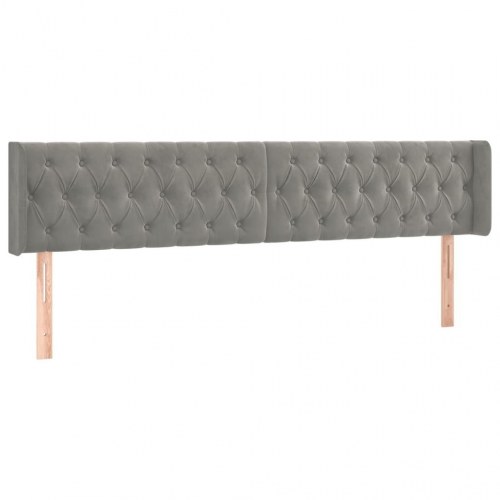 Sengegavl med kanter i fløjl 183 x 16 x 78/88 cm - lysegrå