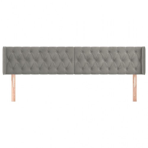 Sengegavl med kanter i fløjl 183 x 16 x 78/88 cm - lysegrå