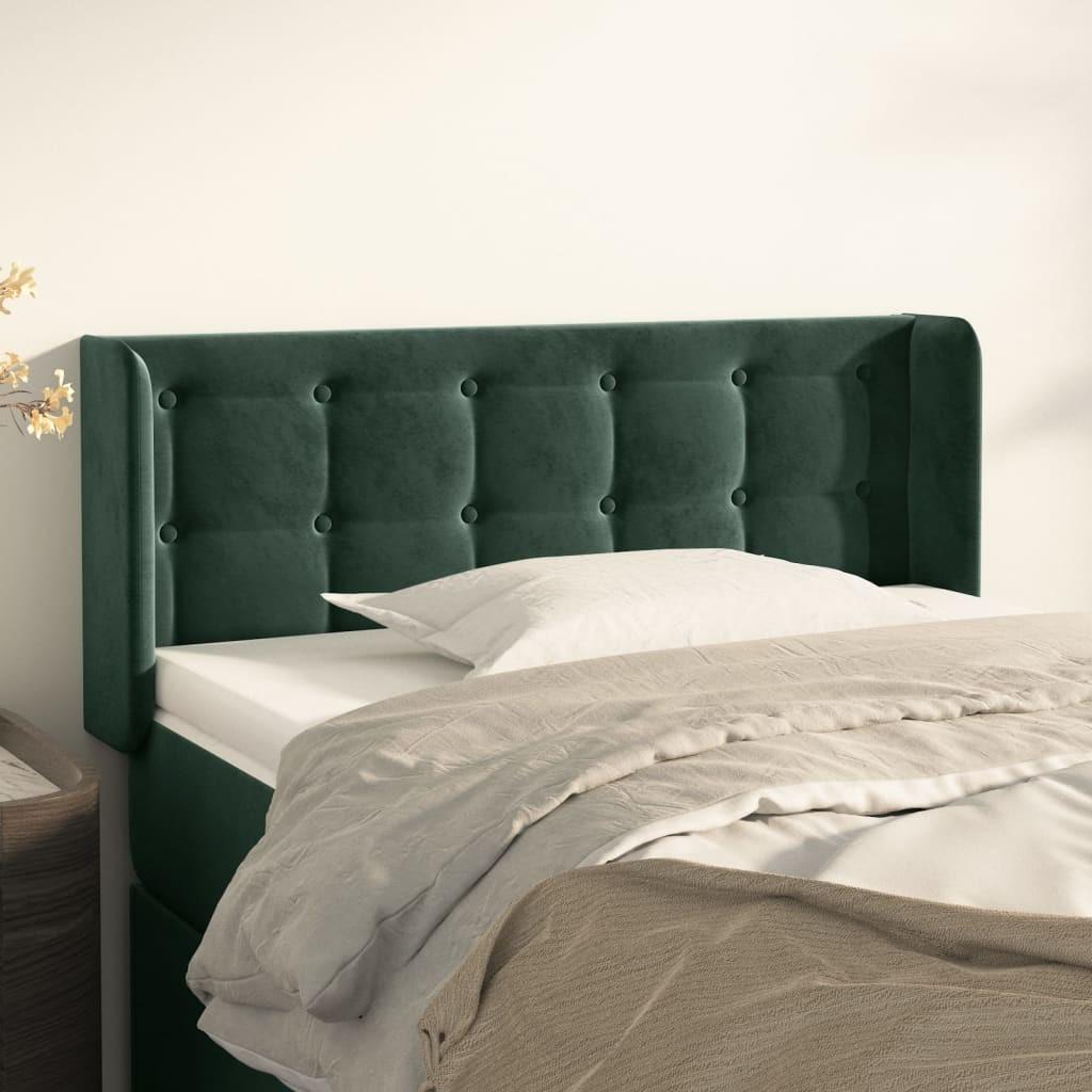 Sengegavl Med Kanter Fløjl - Mørkegrøn / 103 x 16 x 78/88 cm