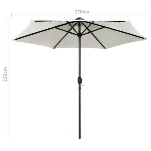 Udendørs parasol med LED-lys og aluminiumsstang 270 cm sandhvid