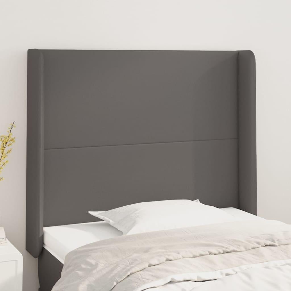 Sengegavl Med Kanter Kunstlæder - Grå / 93 x 16 x 118/128 cm