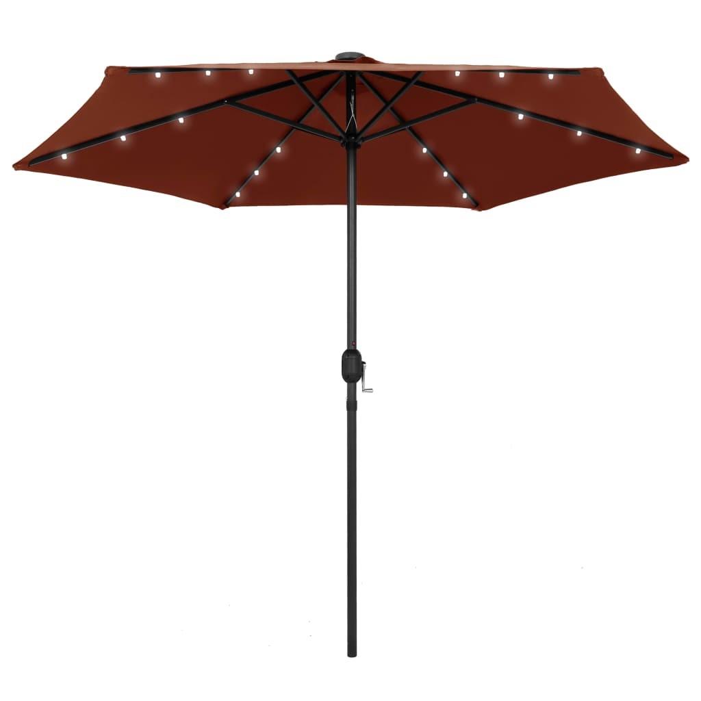 Udendørs parasol med LED-lys og aluminiumsstang 270 cm terracotta