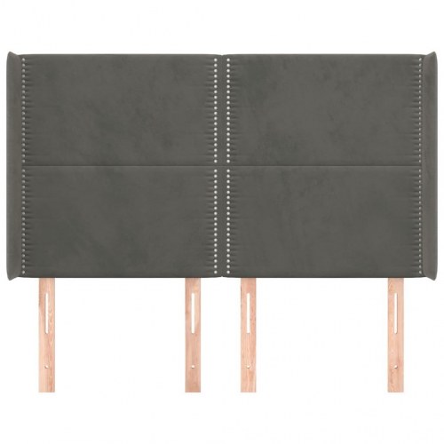 Sengegavl med kanter i fløjl 147 x 16 x 118/128 cm - mørkegrå