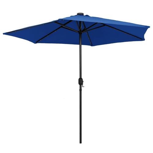 Udendørs parasol med LED-lys og aluminiumsstang 270 cm azurblå
