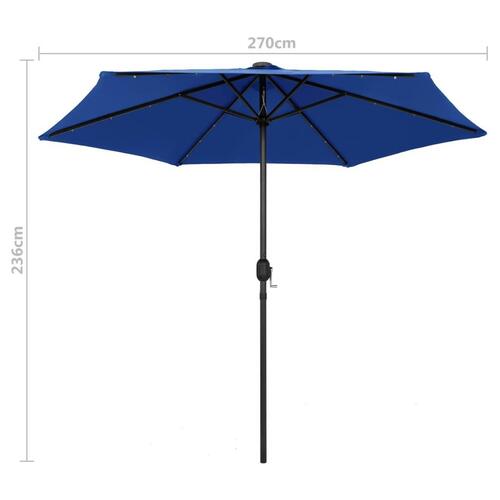 Udendørs parasol med LED-lys og aluminiumsstang 270 cm azurblå