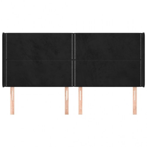 Sengegavl med kanter 183 x 16 x 118/128 cm - sort fløjl