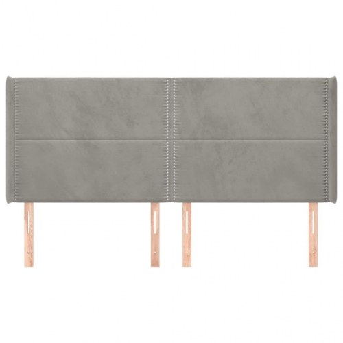 Sengegavl med kanter i fløjl - 203×16×118/128 cm, lysegrå