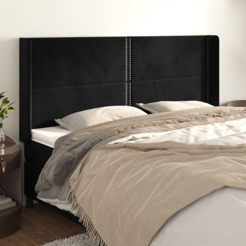 Sengegavl med kanter i fløjl 203 x 16 x 118/128 cm - sort