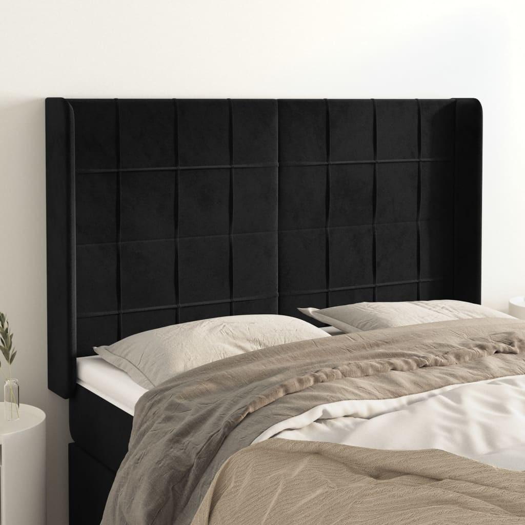 vidaXL sengegavl med kanter 147x16x118/128 cm fløjl sort