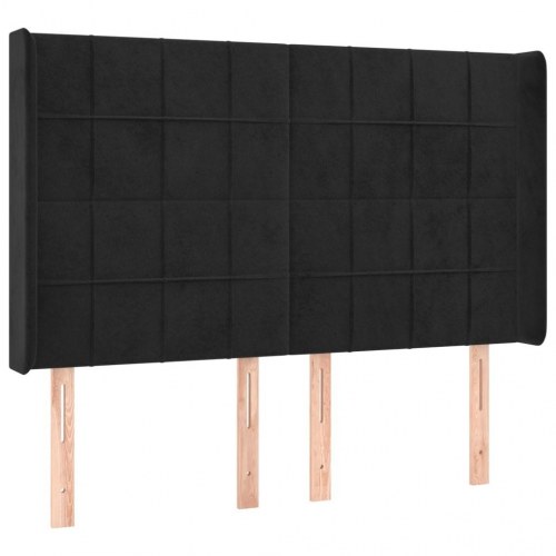 Sengegavl med kanter 147 x 16 x 118/128 cm fløjl - sort