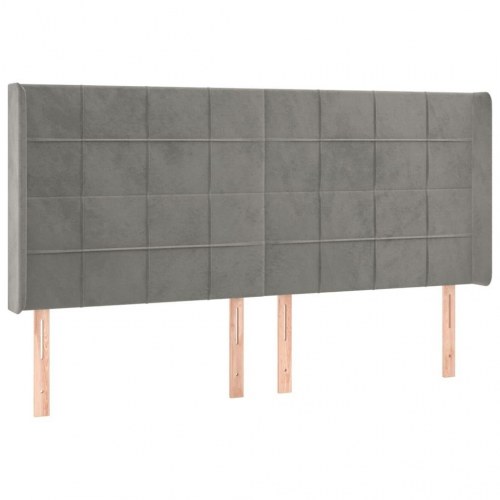 Sengegavl med kanter 163 x 16 x 118/128 cm - lysegrå fløjl