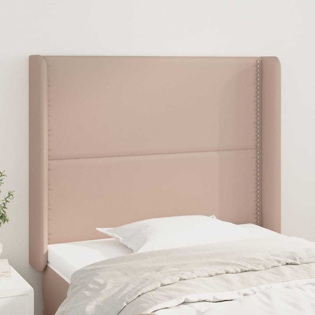 Sengegavl med kanter 103x16x118/128 cm kunstlæder cappuccino