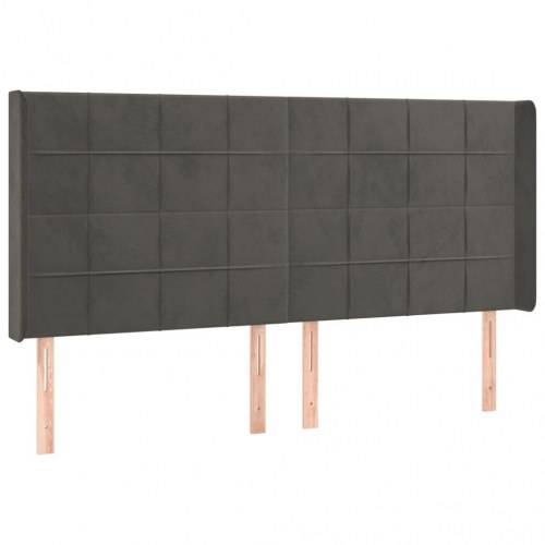 Sengegavl med kanter 163 x 16 x 118/128 cm fløjl - mørkegrå