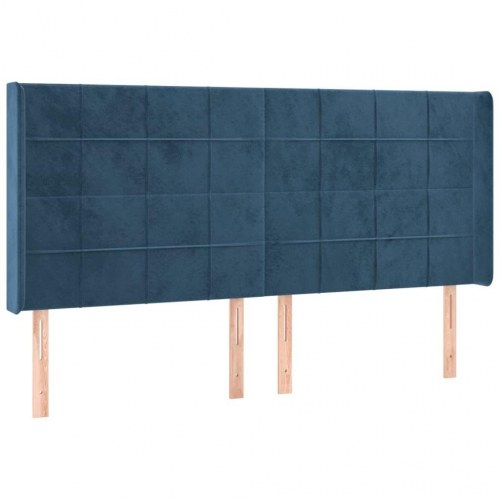 Sengegavl med kanter i fløjl 163 x 16 x 118/128 cm - mørkeblå