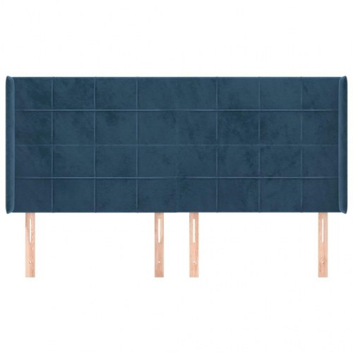 Sengegavl med kanter i fløjl 163 x 16 x 118/128 cm - mørkeblå