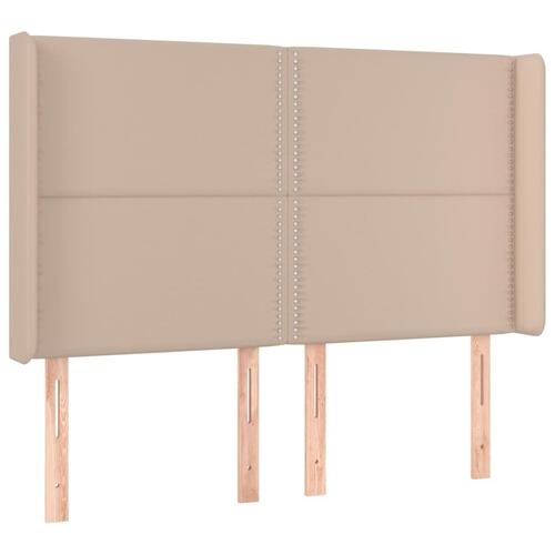 Sengegavl med kanter 147x16x118/128 cm kunstlæder cappuccino