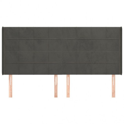 Sengegavl med kanter i fløjl 183 x 16 x 118/128 cm - mørkegrå