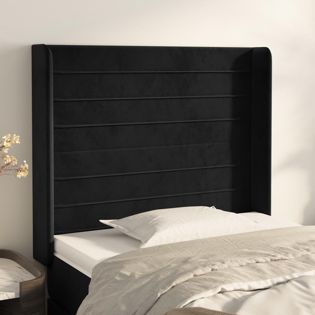 vidaXL Sengegavl - Sengegavl med kanter - Fløjl - Sort - 103x16x118/128 cm
