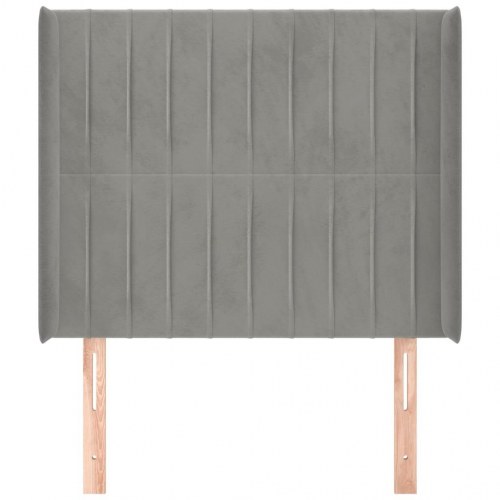 Sengegavl med kanter i fløjl 93 x 16 x 118/128 cm - lysegrå