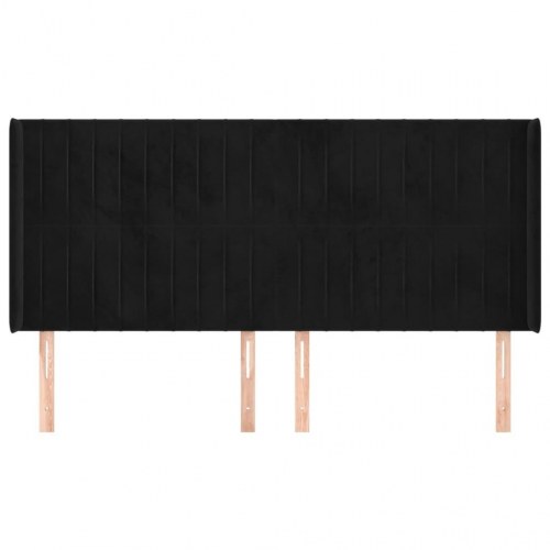 Sengegavl med kanter i fløjl 163 x 16 x 118/128 cm - sort