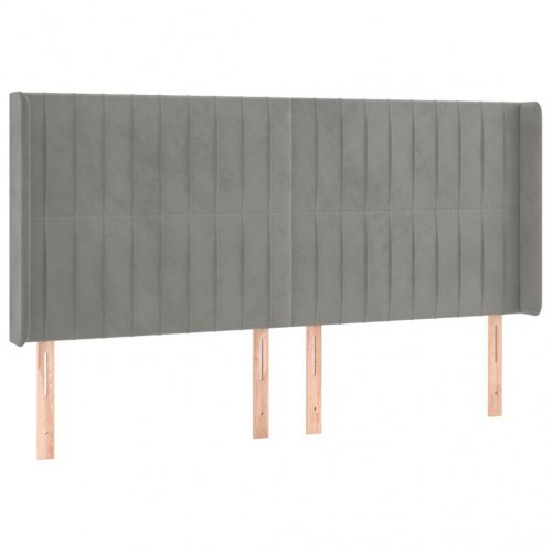 Sengegavl med kanter i fløjl 183 x 16 x 118/128 cm - lysegrå