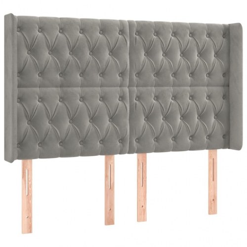 Sengegavl med kanter 163 x 16 x 118/128 cm - lysegrå