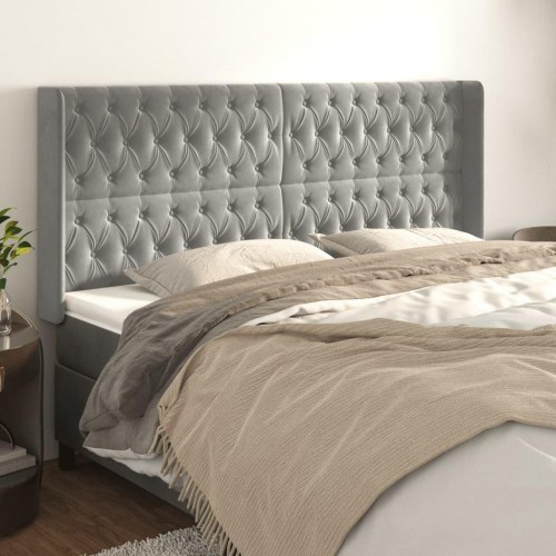 Sengegavl med kanter 183 x 16 x 118/128 cm fløjl - lysegrå