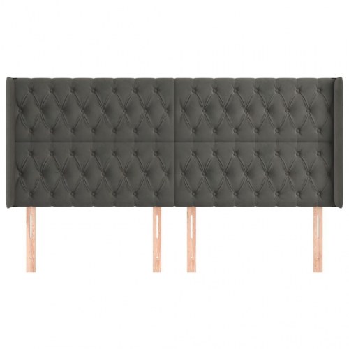Sengegavl med kanter i fløjl 183 x 16 x 118/128 cm - mørkegrå