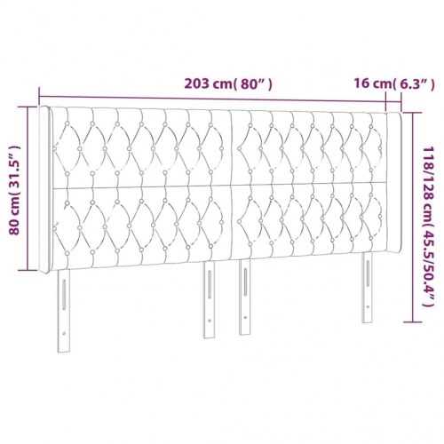 Sengegavl med kanter 203 x 16 x 118/128 cm - mørkegrå