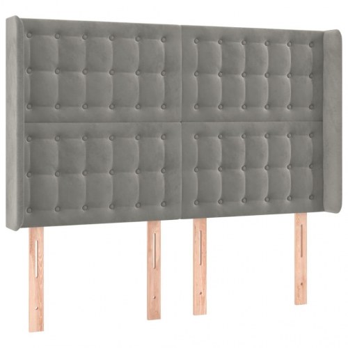 Sengegavl med kanter i fløjl 147 x 16 x 118/128 cm - lysegrå