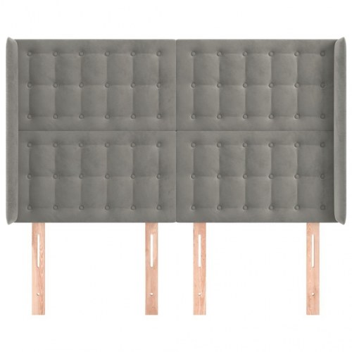 Sengegavl med kanter i fløjl 147 x 16 x 118/128 cm - lysegrå