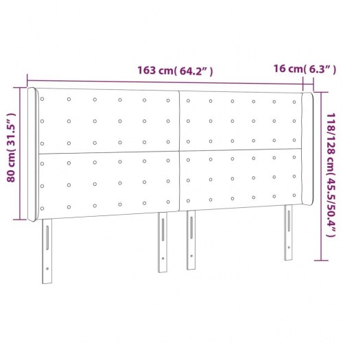 Sengegavl med kanter i fløjl 163 x 16 x 118/128 cm - mørkegrå