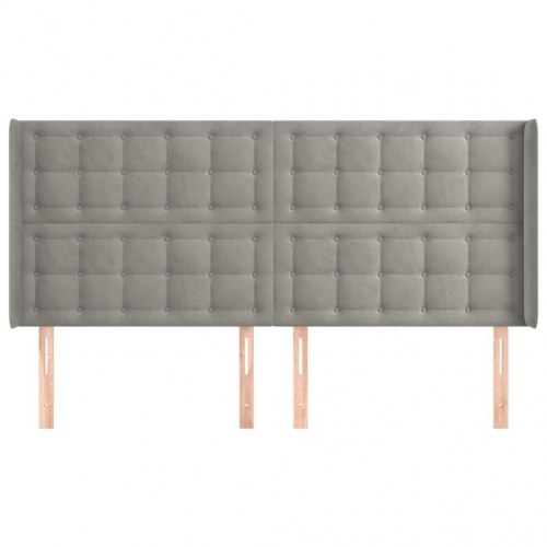Sengegavl med kanter 183 x 16 x 118/128 cm i fløjl - lysegrå