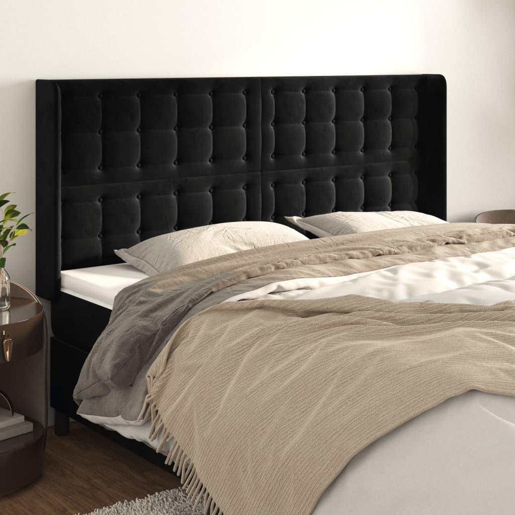 vidaXL sengegavl med kanter 203x16x118/128 cm fløjl sort