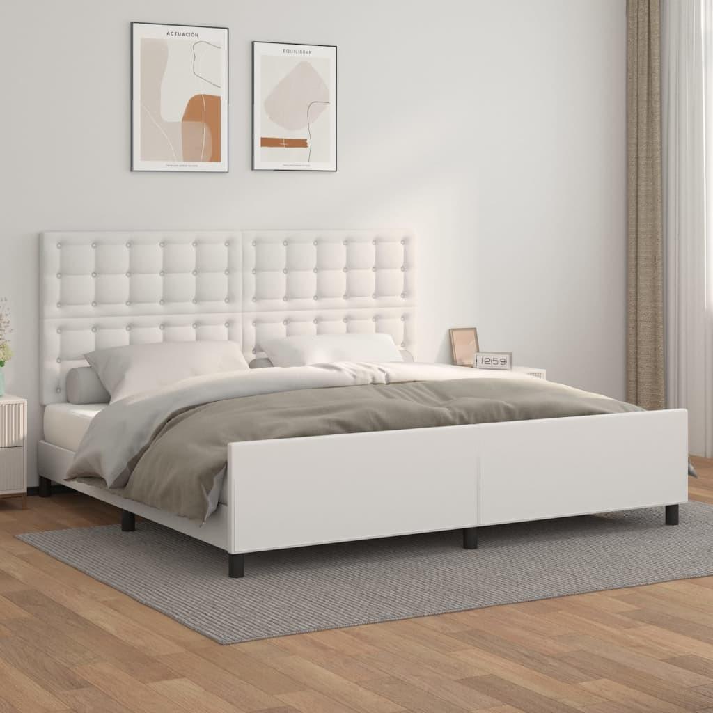 Sengeramme med sengegavl 200x200 cm kunstlæder hvid