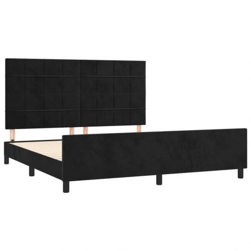 Sengeramme i fløjl med sengegavl - sort 160 x 200 cm