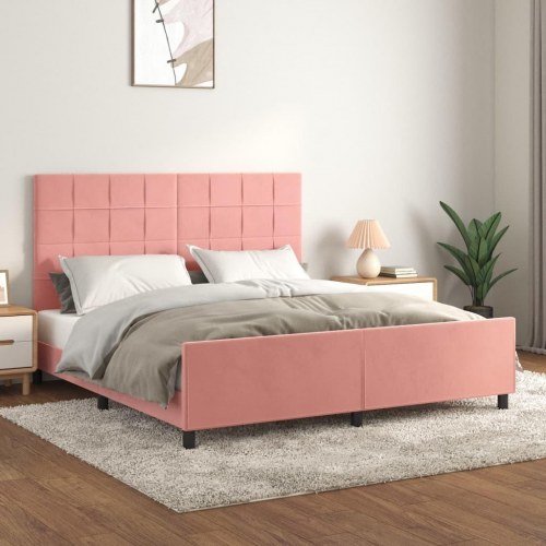 Sengeramme med sengegavl 160x200 cm i fløjl - pink