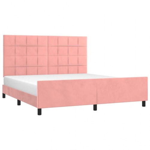 Sengeramme med sengegavl 160x200 cm i fløjl - pink