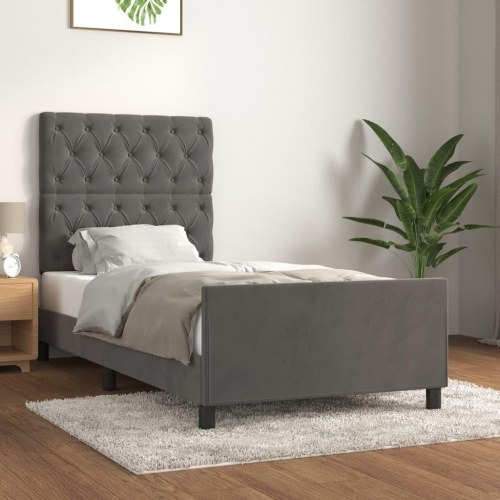 Sengeramme uden madras - mørkegrå fløjl 80×200 cm med sengegavl