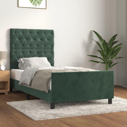 Sengeramme uden madras - mørkegrøn fløjl 80 x 200 cm med justerbar sengegavl